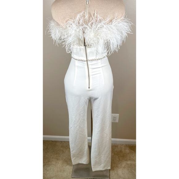Bronx and Banco Lola Blanc Feather Strapless White Jumpsuit Size XS - Picture 7 of 9